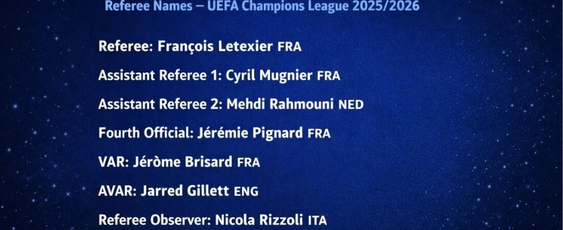 SL Benfica vs Real Madrid Referee Names – UEFA Champions League 2025/2026