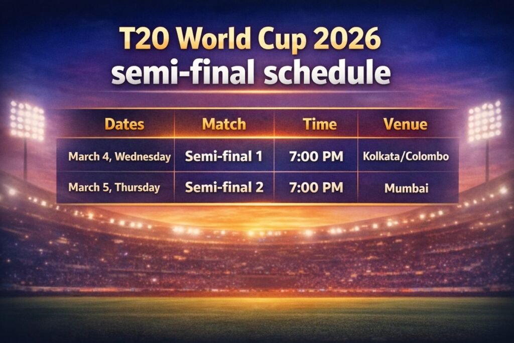 T20 World Cup 2026 Semi-Finals Schedule